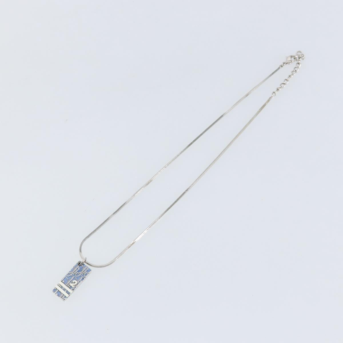 Christian Dior Trotter Necklace metal Silver Light Blue Auth 142063