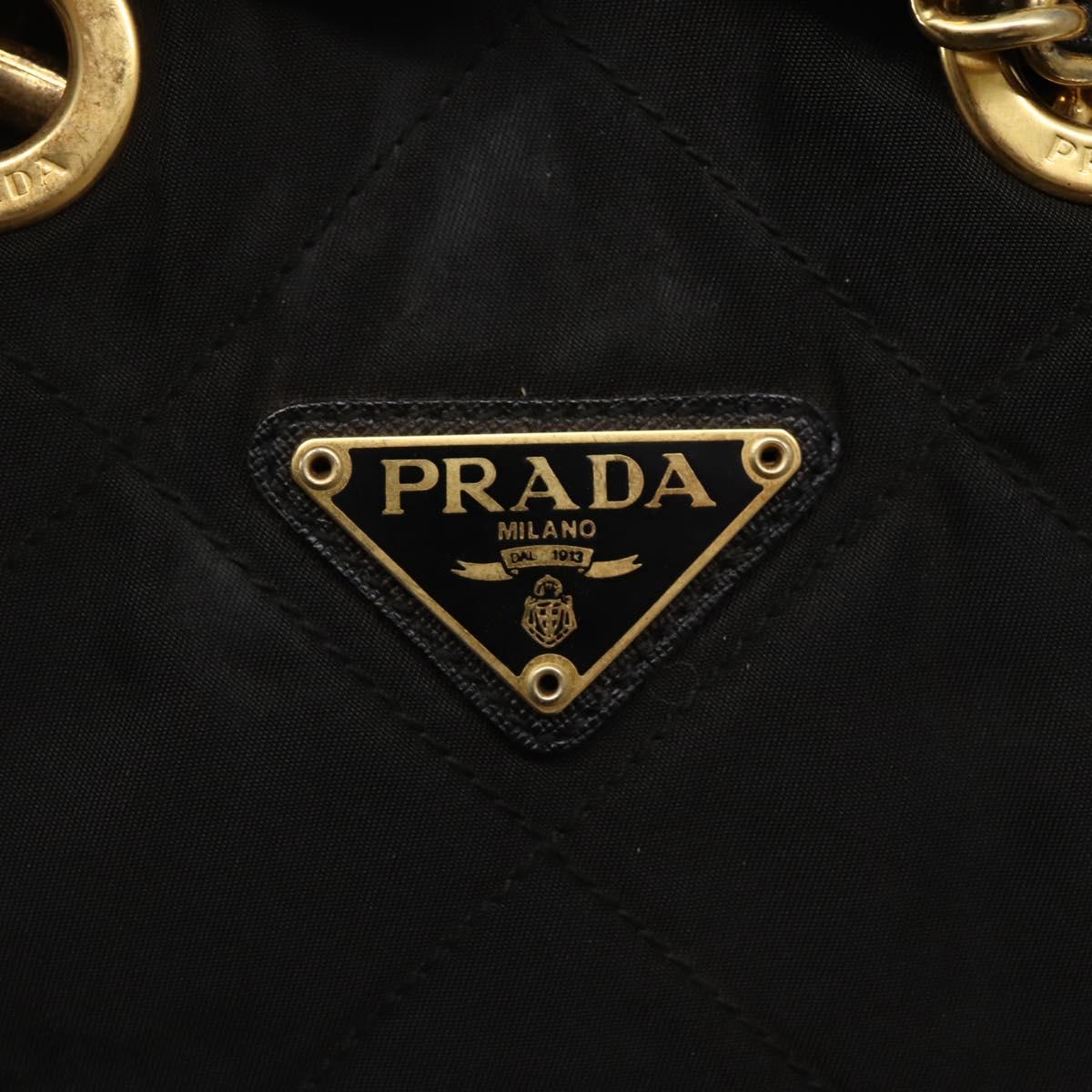 PRADA Chain Shoulder Bag Nylon Black Gold Auth 142072