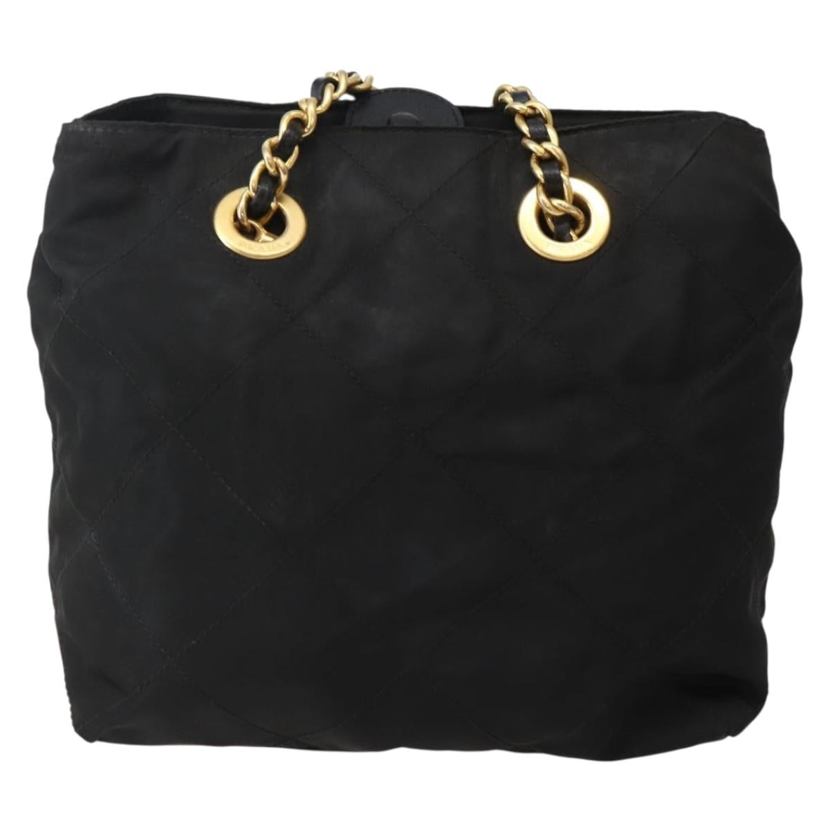 PRADA Chain Shoulder Bag Nylon Black Gold Auth 142072