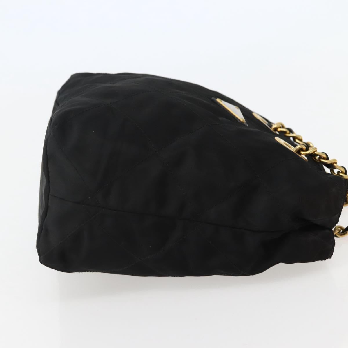 PRADA Chain Shoulder Bag Nylon Black Gold Auth 142072