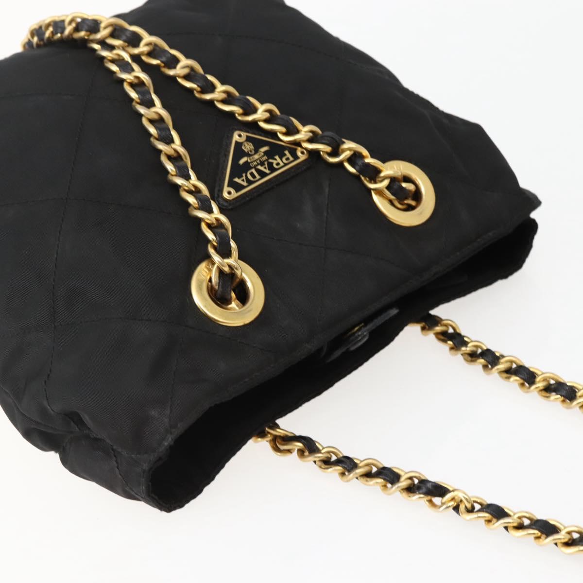 PRADA Chain Shoulder Bag Nylon Black Gold Auth 142072