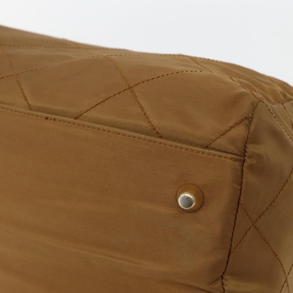 PRADA Chain Hand Bag Nylon Brown Gold Auth 142074