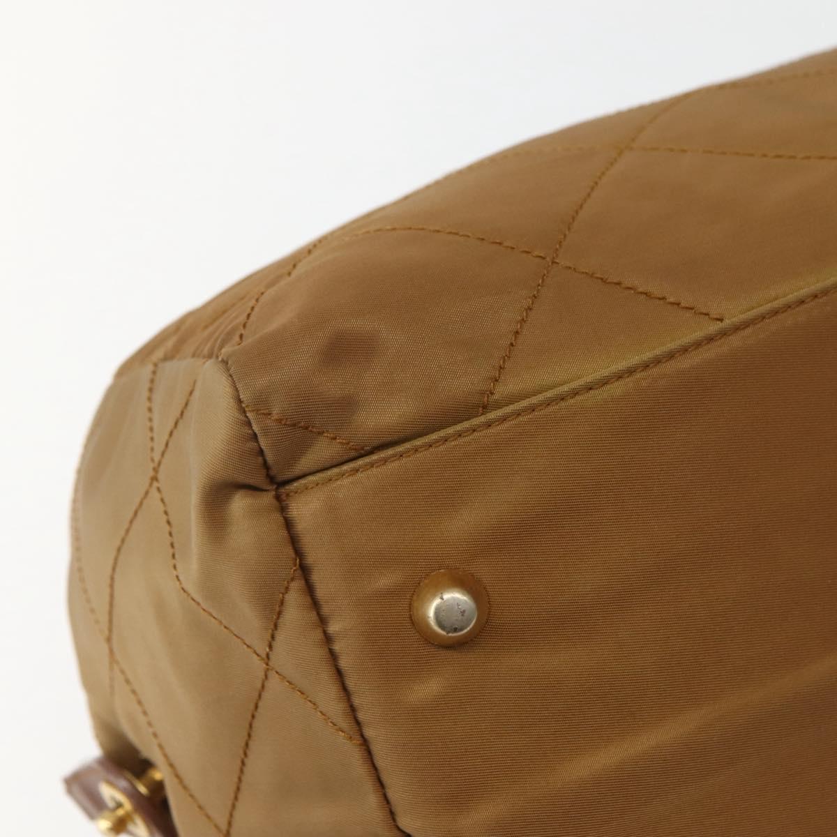 PRADA Chain Hand Bag Nylon Brown Gold Auth 142074