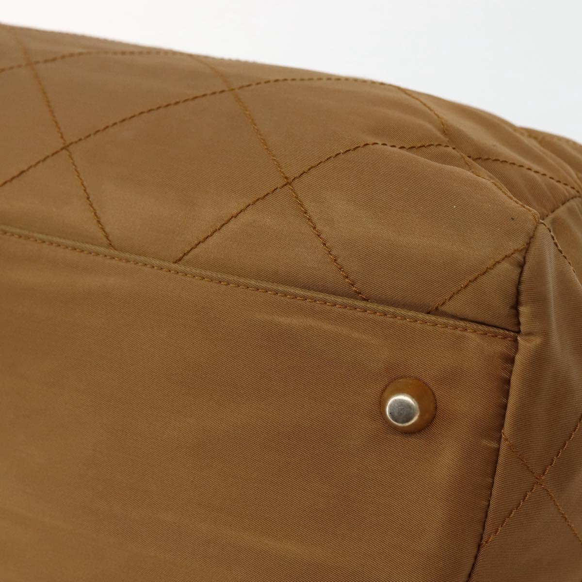 PRADA Chain Hand Bag Nylon Brown Gold Auth 142074