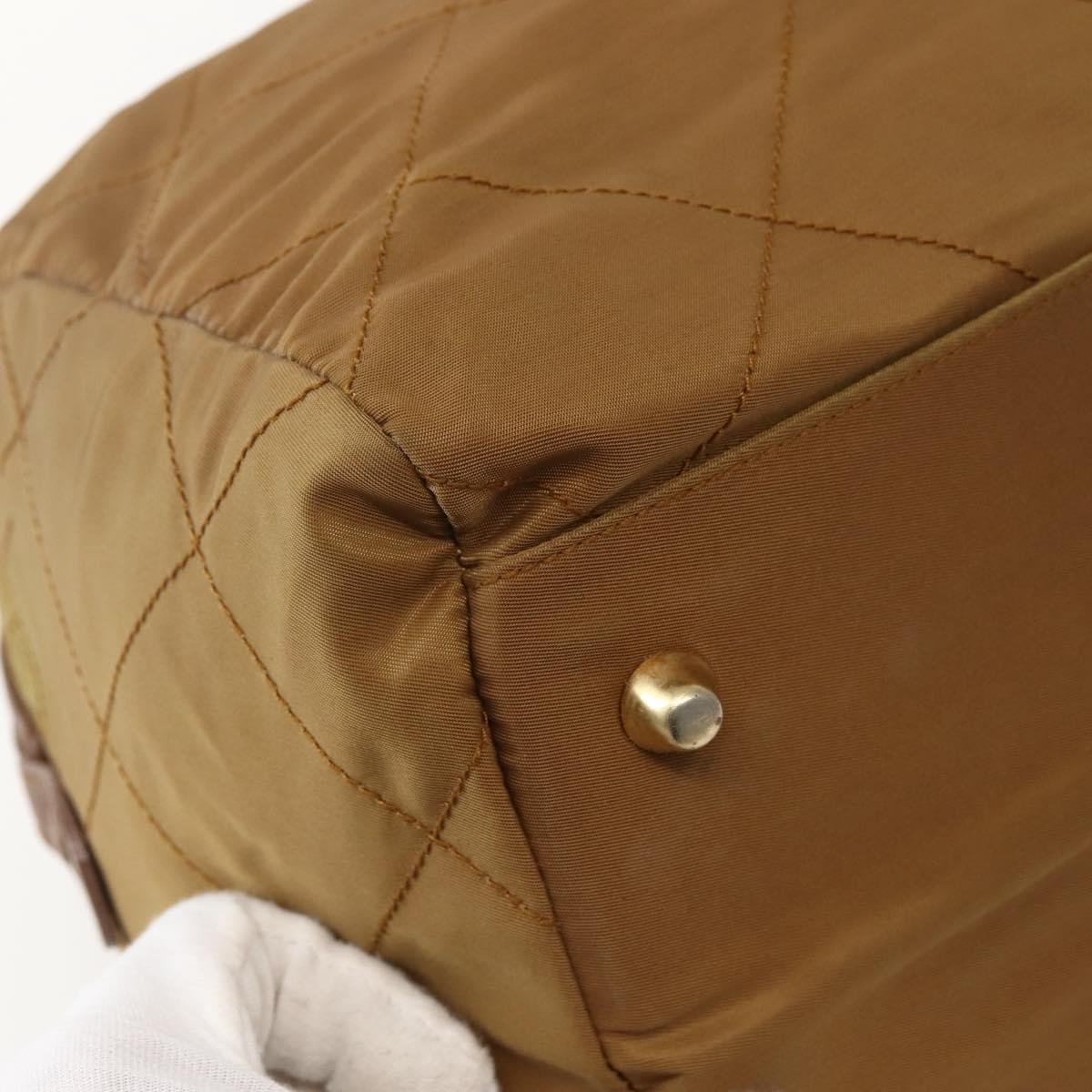 PRADA Chain Hand Bag Nylon Brown Gold Auth 142074