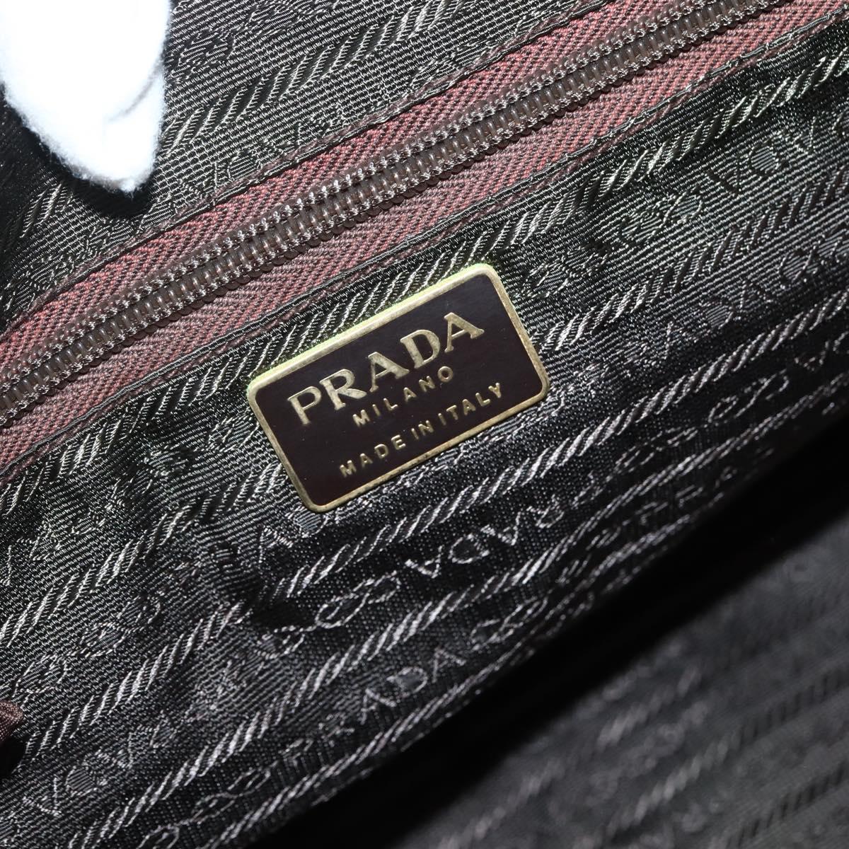 PRADA Chain Hand Bag Nylon Brown Gold Auth 142074