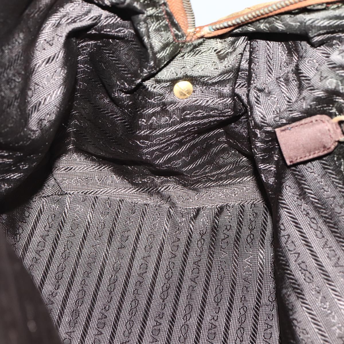 PRADA Chain Hand Bag Nylon Brown Gold Auth 142074