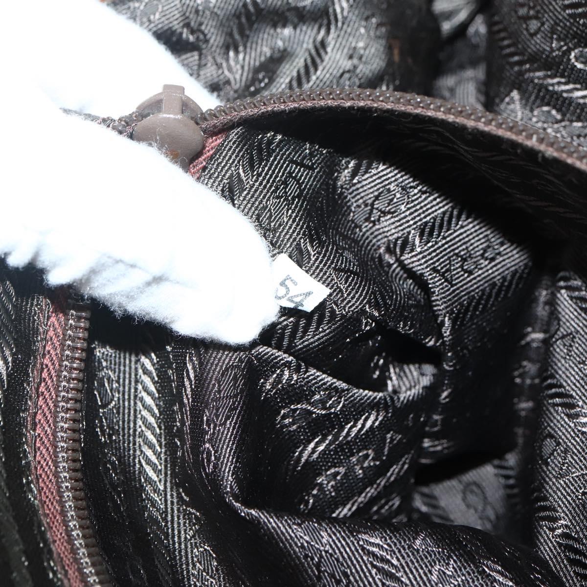 PRADA Chain Hand Bag Nylon Brown Gold Auth 142074