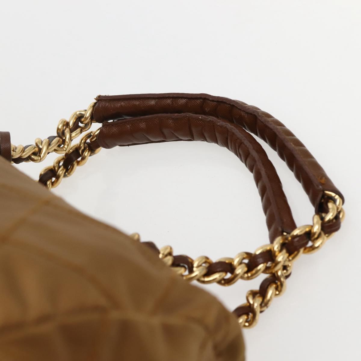 PRADA Chain Hand Bag Nylon Brown Gold Auth 142074