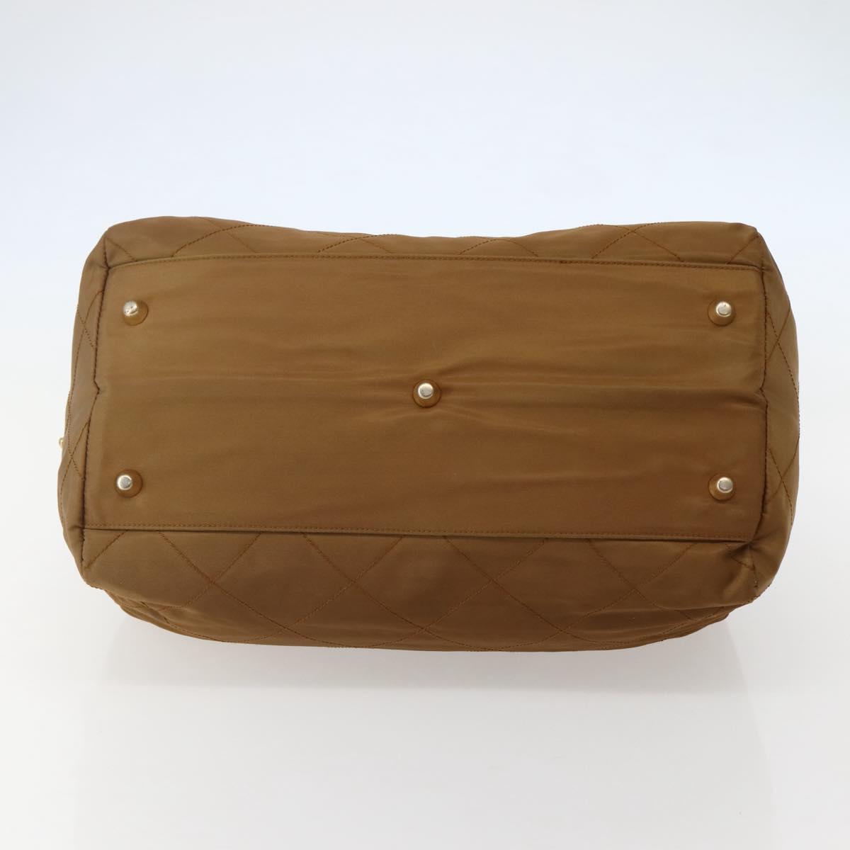 PRADA Chain Hand Bag Nylon Brown Gold Auth 142074