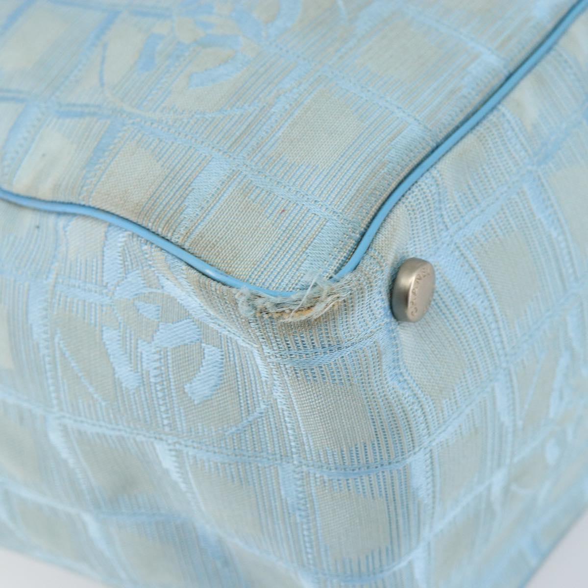 CHANEL New Travel Line Tote Bag Nylon Light Blue Silver CC Auth 142077