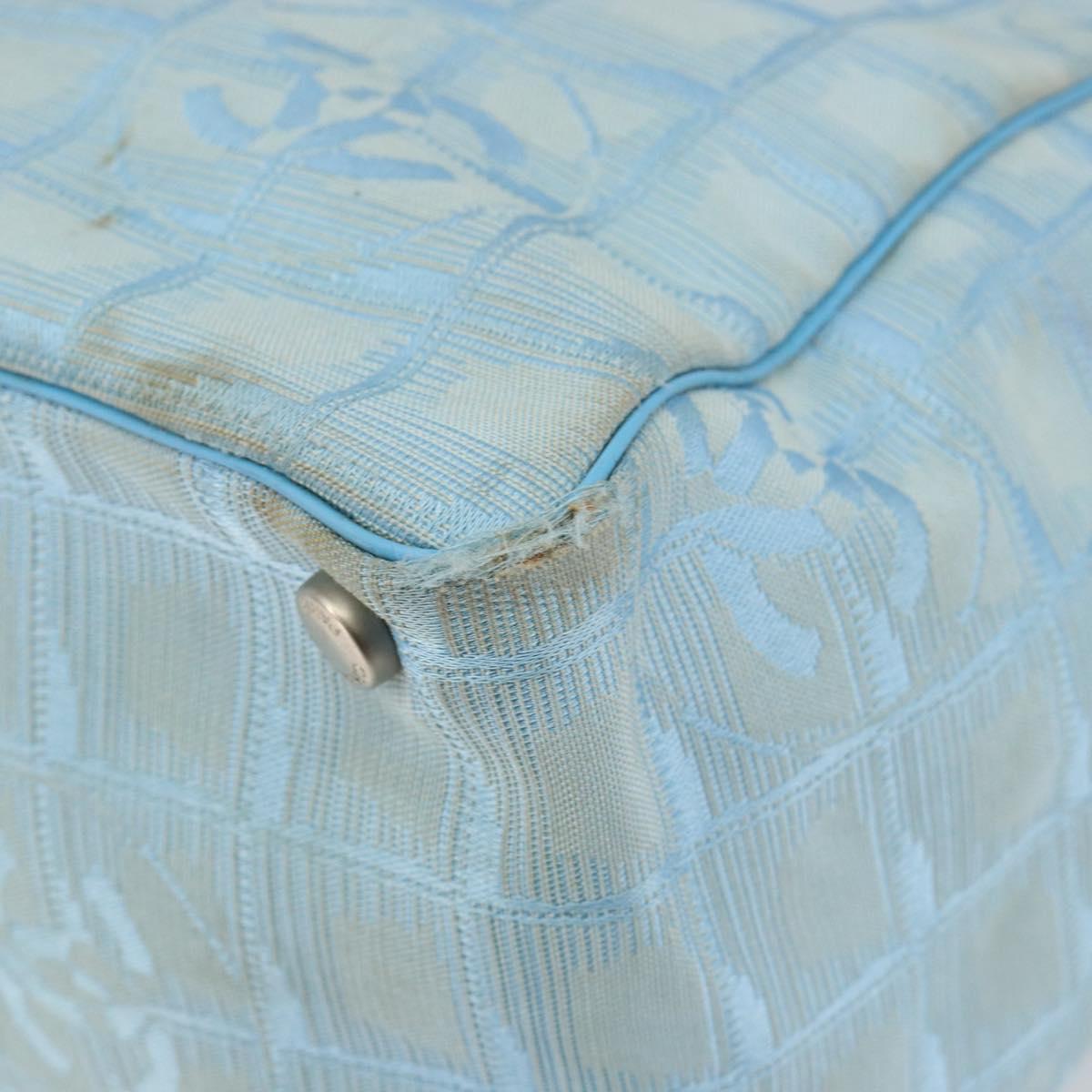 CHANEL New Travel Line Tote Bag Nylon Light Blue Silver CC Auth 142077