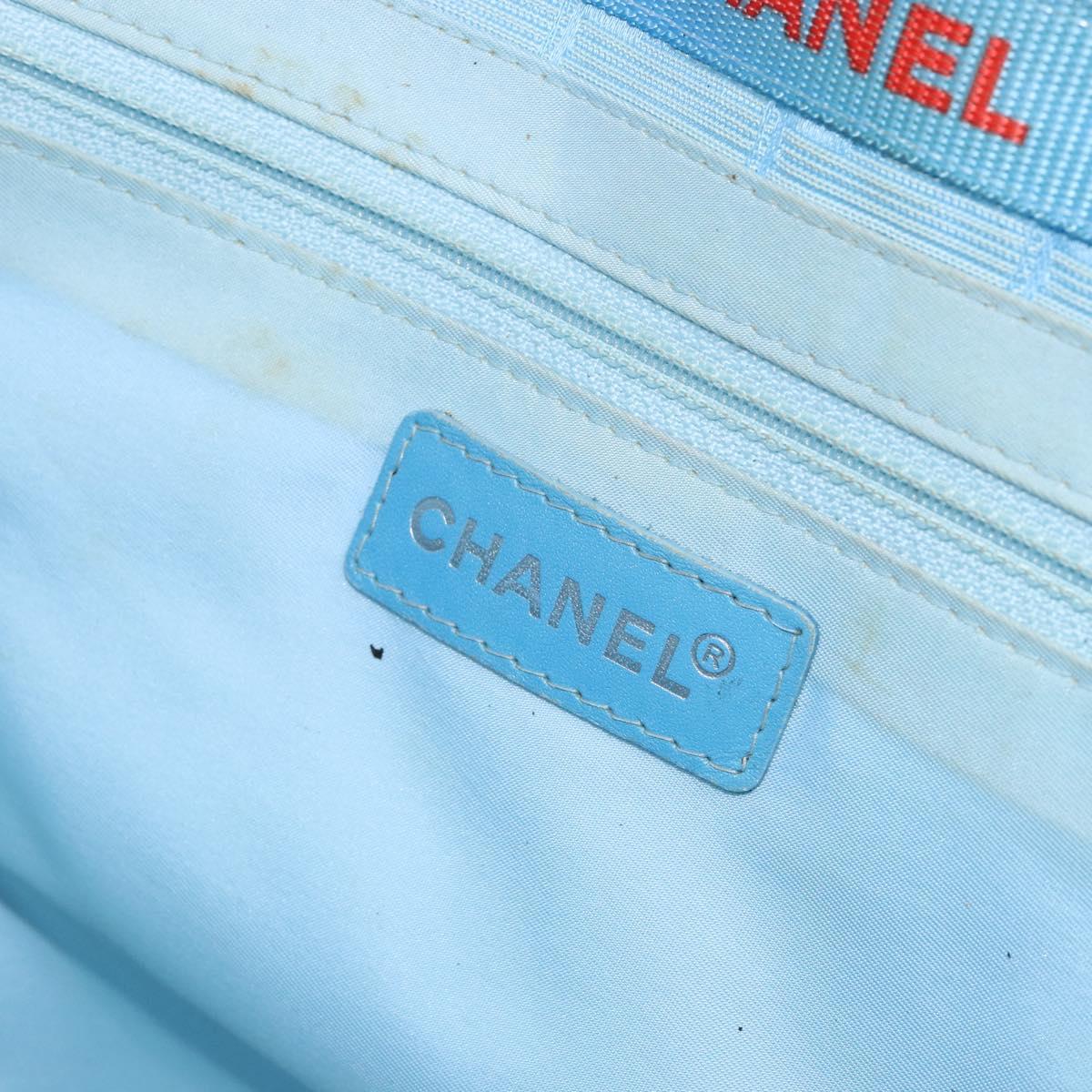 CHANEL New Travel Line Tote Bag Nylon Light Blue Silver CC Auth 142077