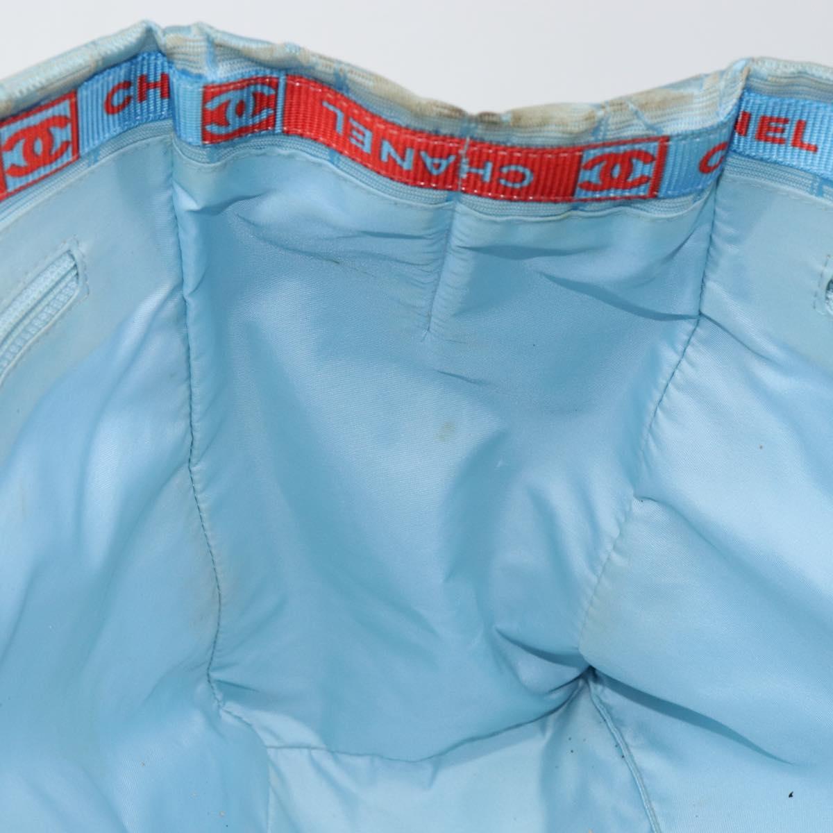 CHANEL New Travel Line Tote Bag Nylon Light Blue Silver CC Auth 142077