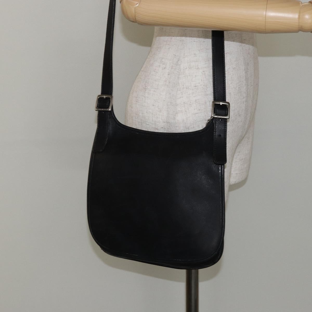 Coach Shoulder Bag Leather Black Gold Auth 142078