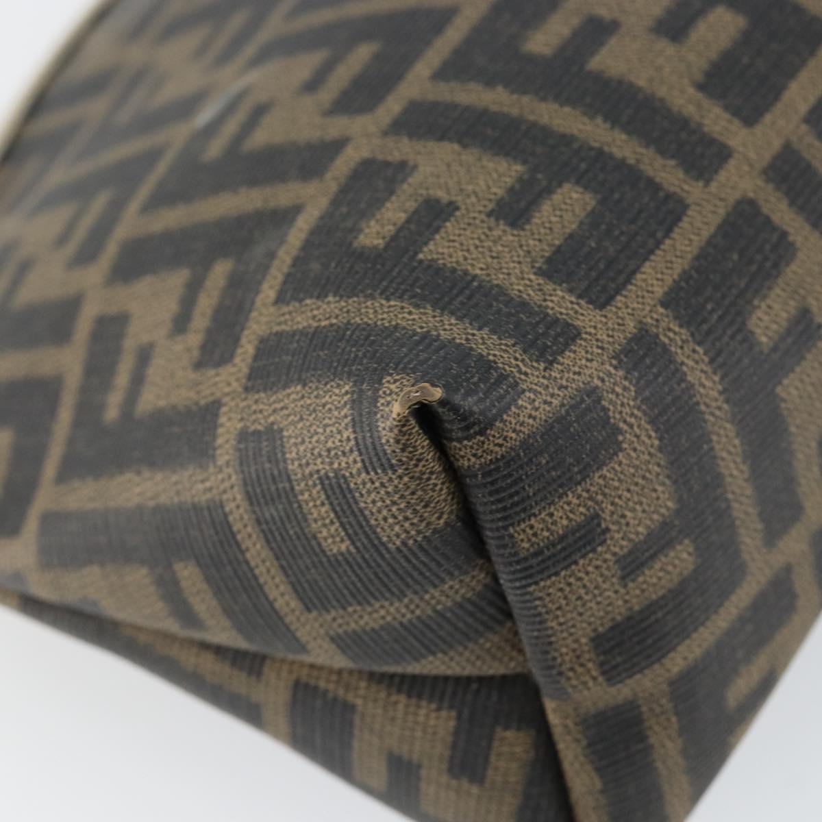 FENDI Zucca Canvas Pouch PVC Vintage Brown Black gold Auth 142080