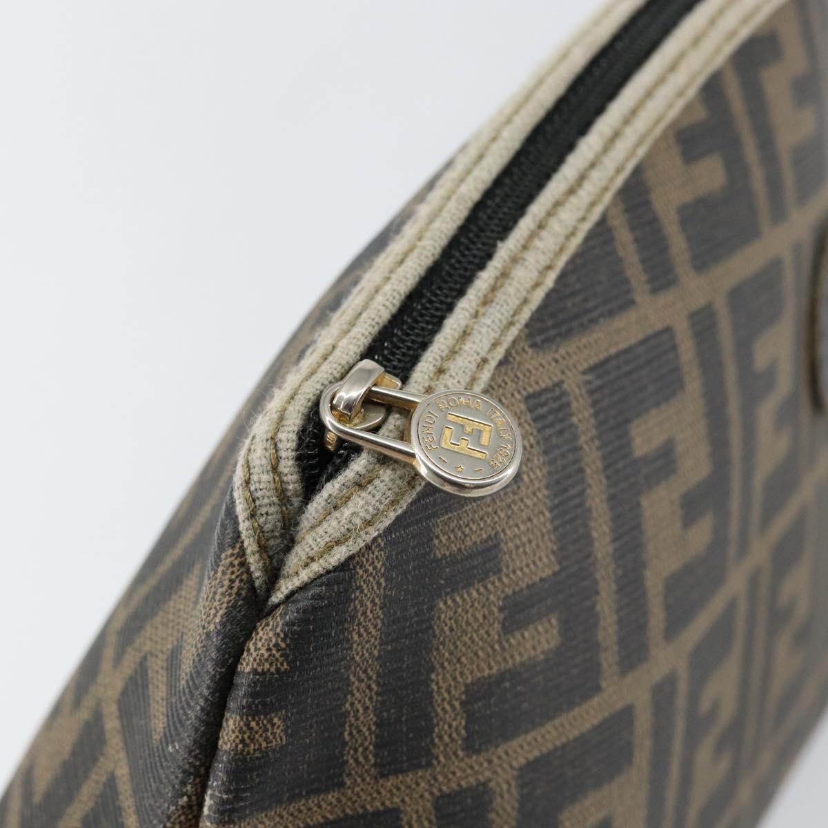 FENDI Zucca Canvas Pouch PVC Vintage Brown Black gold Auth 142080