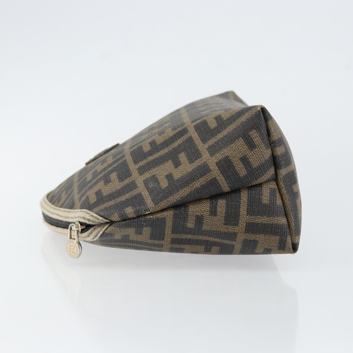 FENDI Zucca Canvas Pouch PVC Vintage Brown Black gold Auth 142080