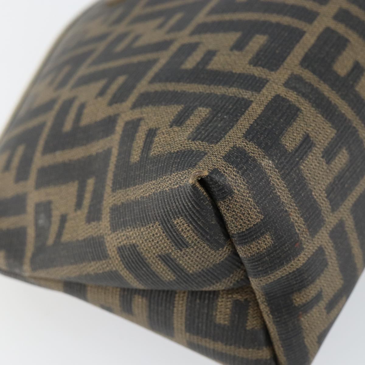 FENDI Zucca Canvas Pouch PVC Vintage Brown Black gold Auth 142080