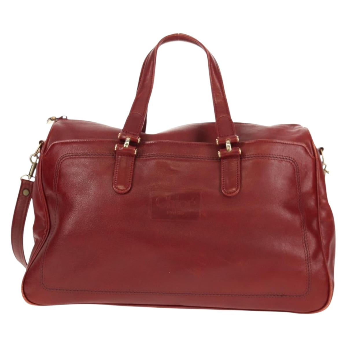 Chloe Paddington Boston Bag Leather 2way Red Gold Auth 142081