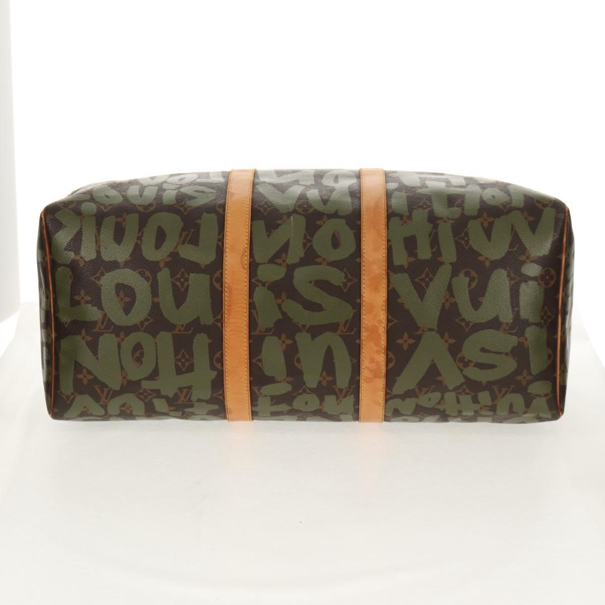 LOUIS VUITTON Monogram Graffiti Keepall 50 Boston Bag Khaki M92196 Auth 142094V