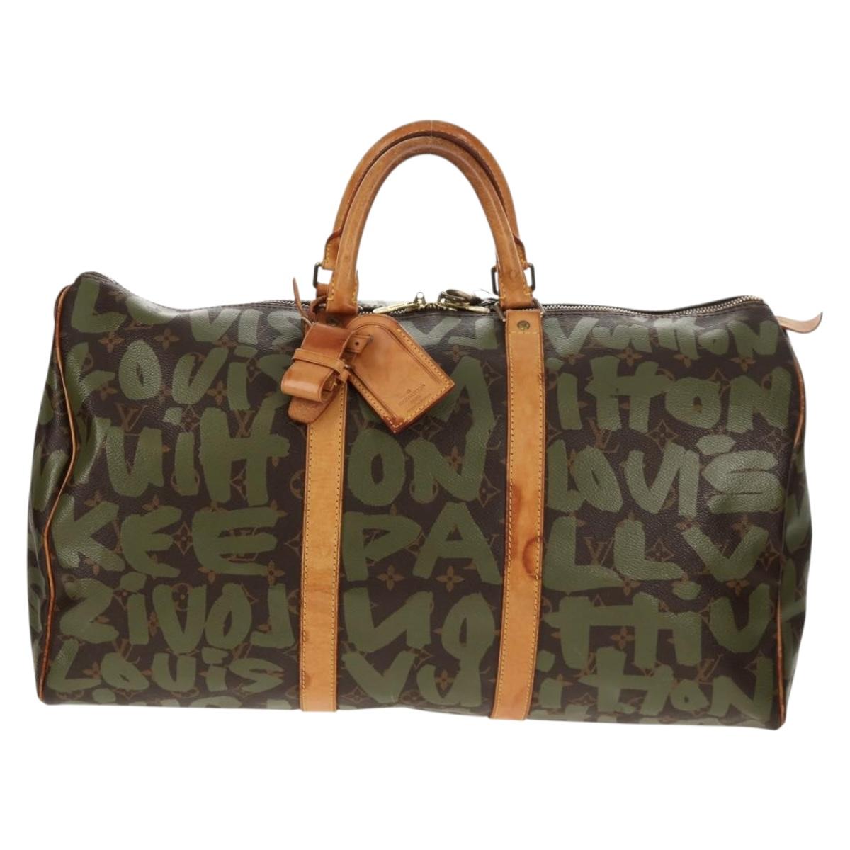 LOUIS VUITTON Monogram Graffiti Keepall 50 Boston Bag Khaki M92196 Auth 142094V