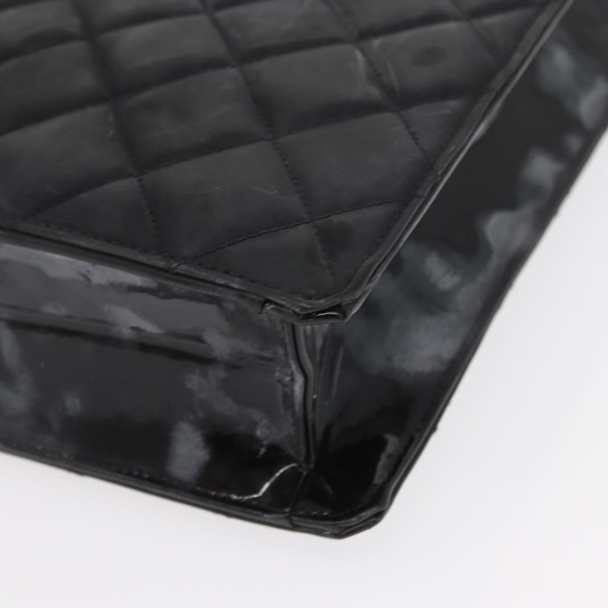 CHANEL Matelasse Chain Hand Bag Patent leather Black Gold CC Auth 142095