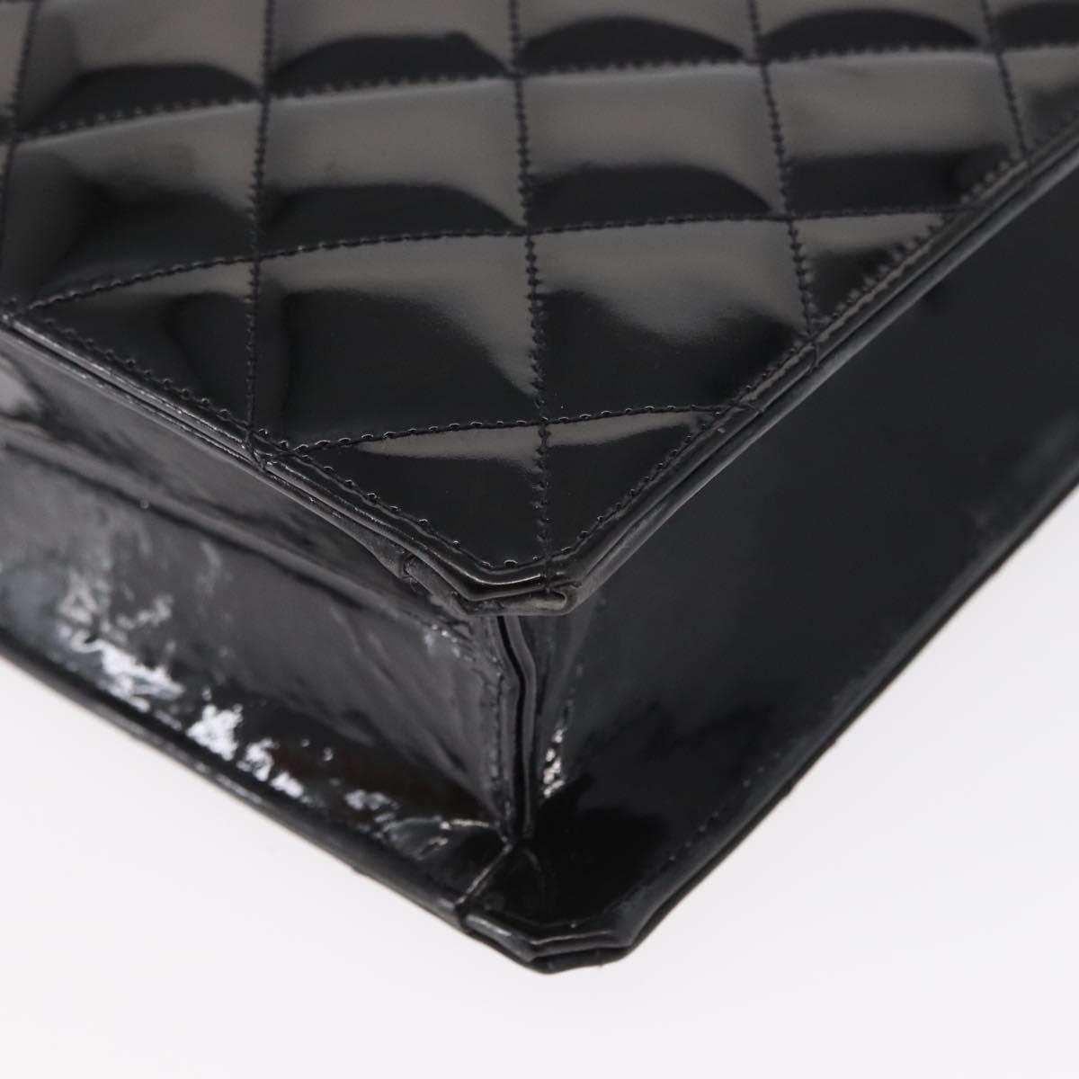 CHANEL Matelasse Chain Hand Bag Patent leather Black Gold CC Auth 142095