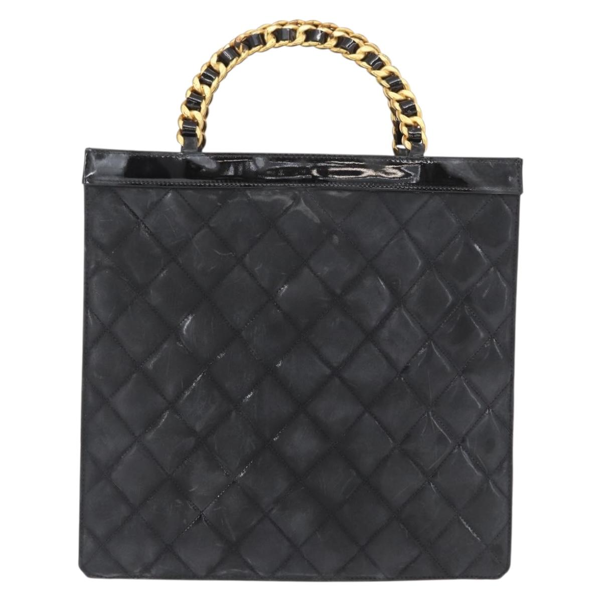 CHANEL Matelasse Chain Hand Bag Patent leather Black Gold CC Auth 142095