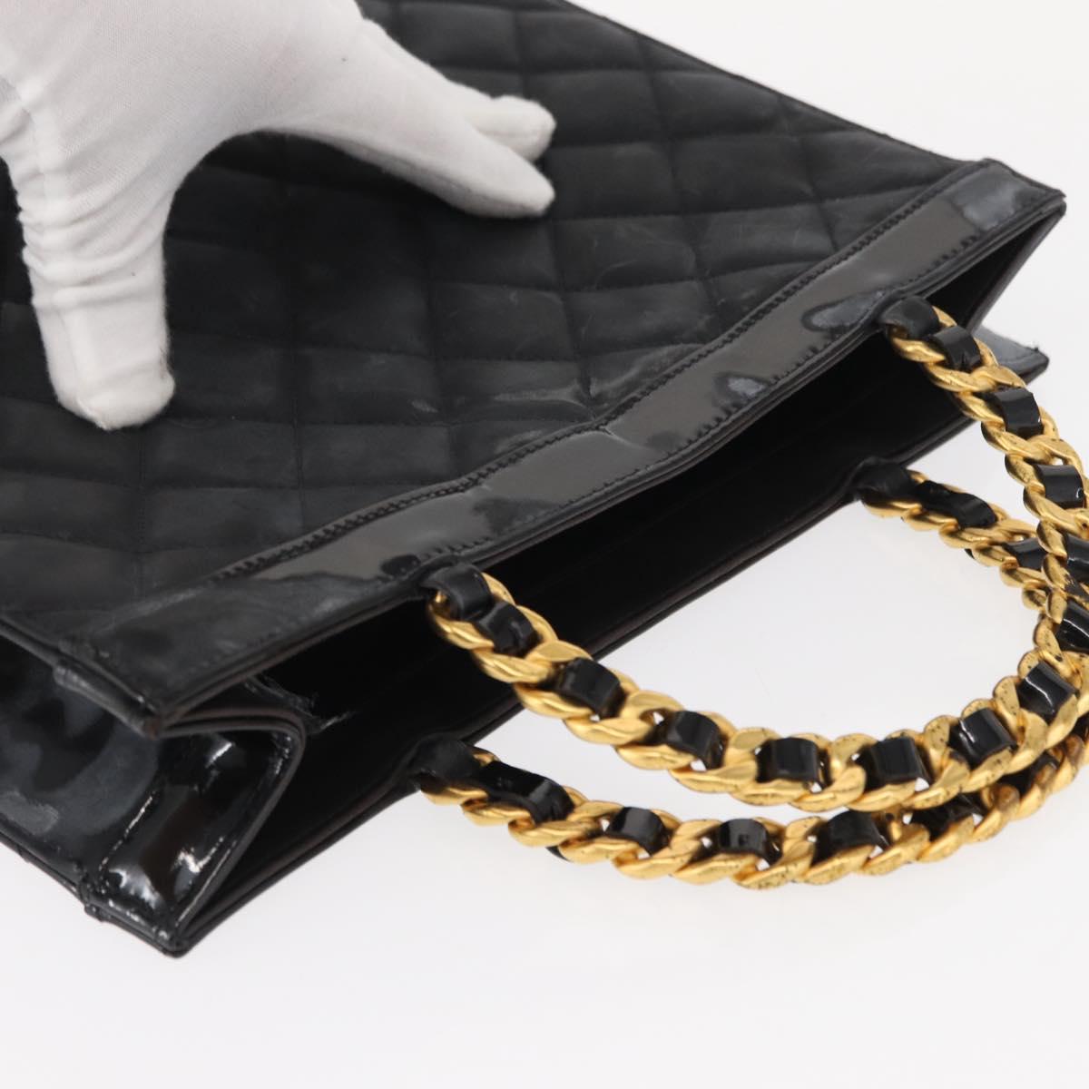 CHANEL Matelasse Chain Hand Bag Patent leather Black Gold CC Auth 142095