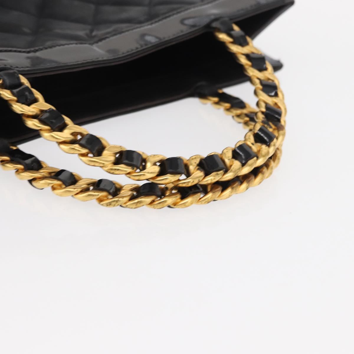 CHANEL Matelasse Chain Hand Bag Patent leather Black Gold CC Auth 142095