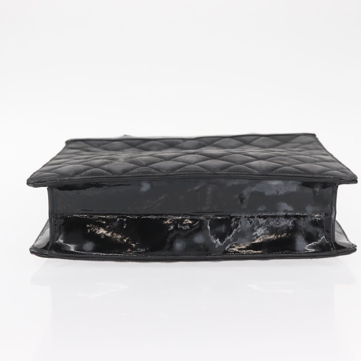 CHANEL Matelasse Chain Hand Bag Patent leather Black Gold CC Auth 142095