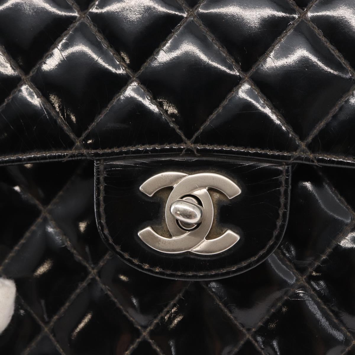 CHANEL Chain Double Flap Matelasse 23 Bag Patent Black Silver CC Auth 142096