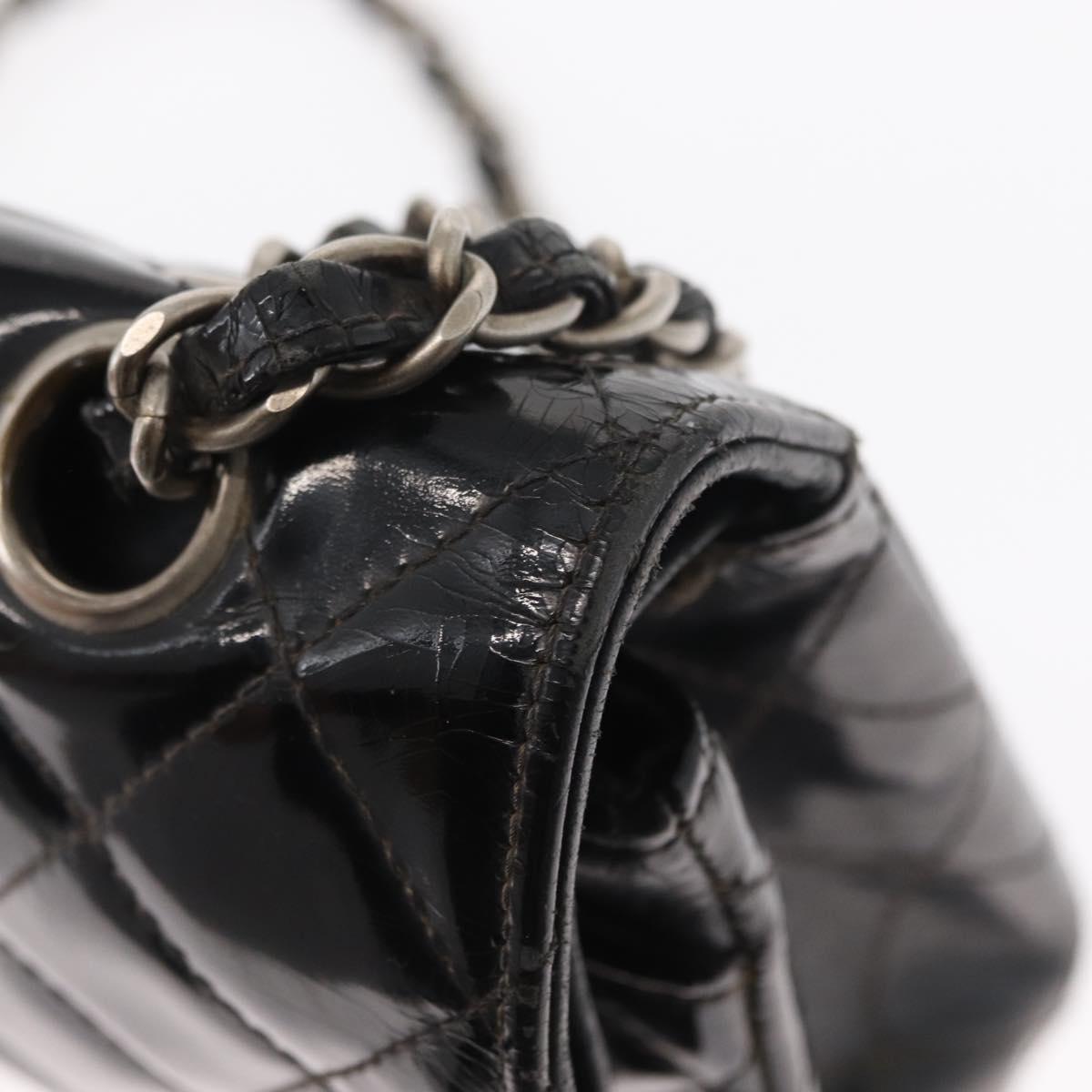 CHANEL Chain Double Flap Matelasse 23 Bag Patent Black Silver CC Auth 142096