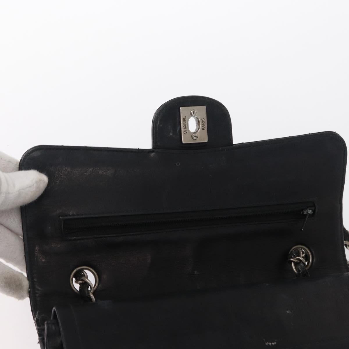 CHANEL Chain Double Flap Matelasse 23 Bag Patent Black Silver CC Auth 142096