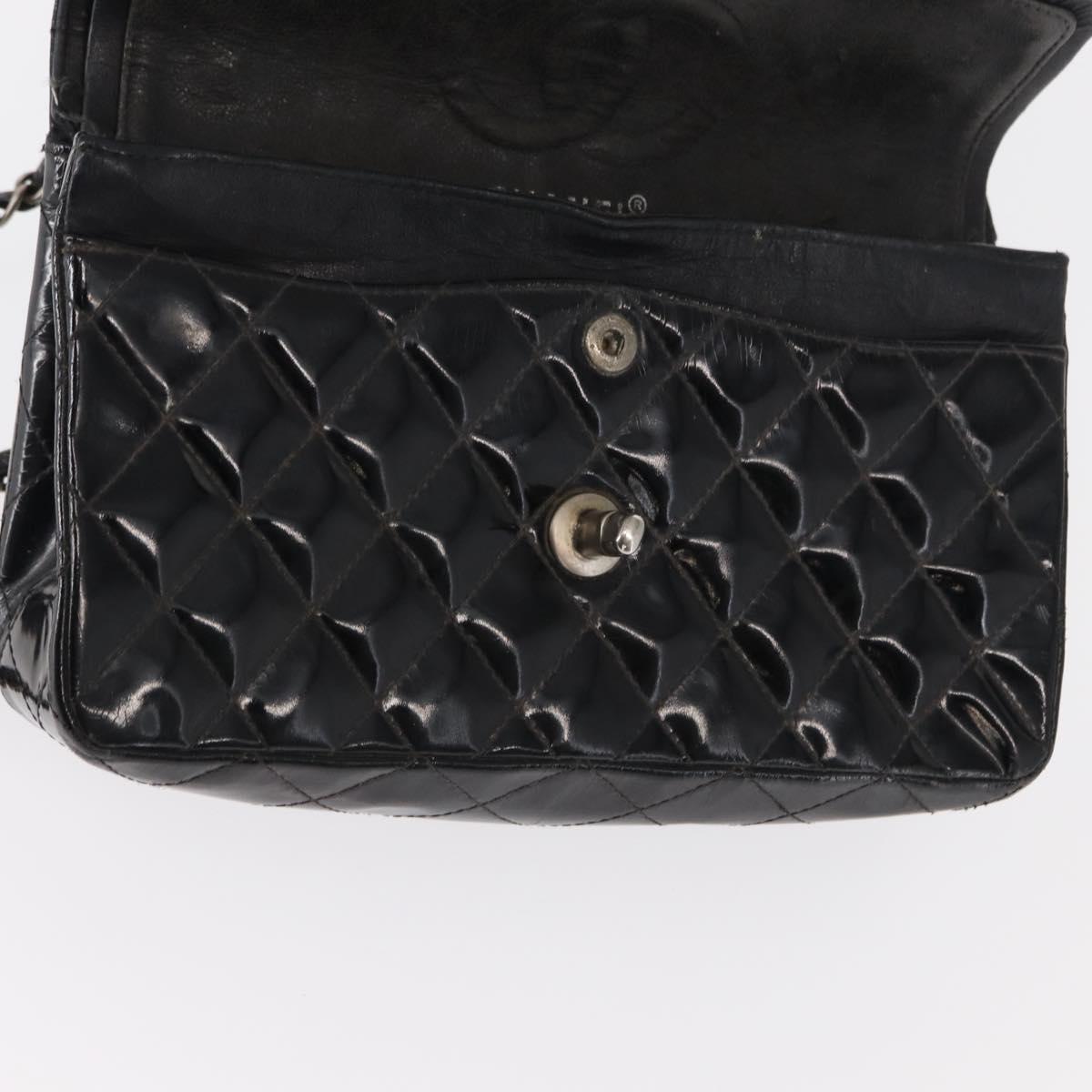 CHANEL Chain Double Flap Matelasse 23 Bag Patent Black Silver CC Auth 142096