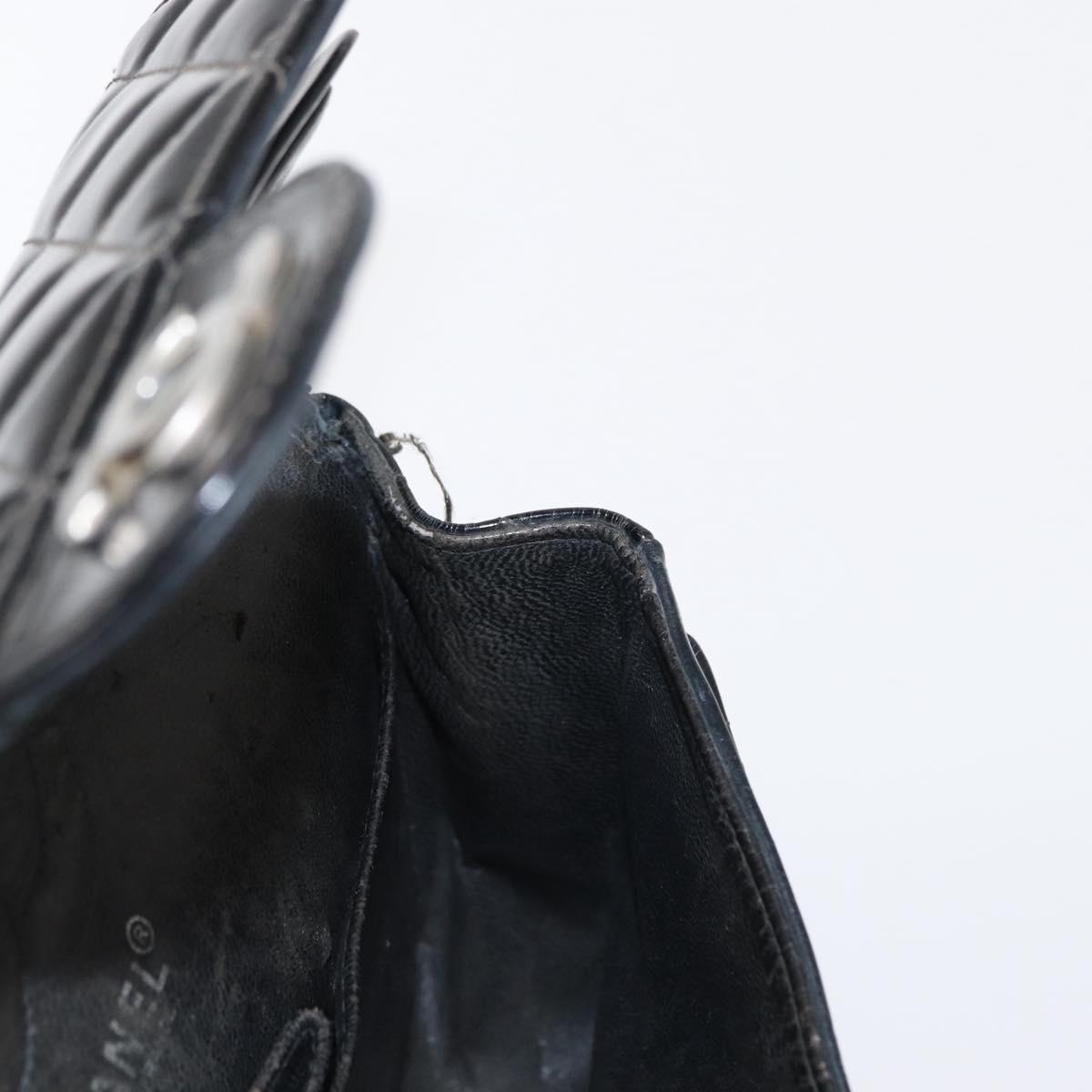 CHANEL Chain Double Flap Matelasse 23 Bag Patent Black Silver CC Auth 142096