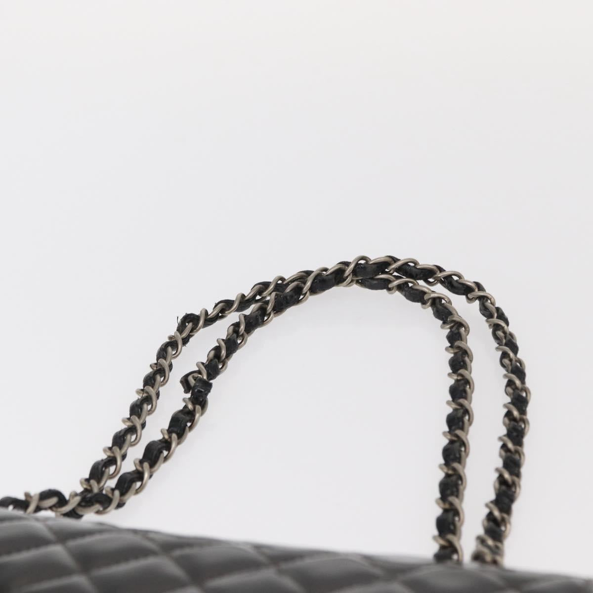 CHANEL Chain Double Flap Matelasse 23 Bag Patent Black Silver CC Auth 142096