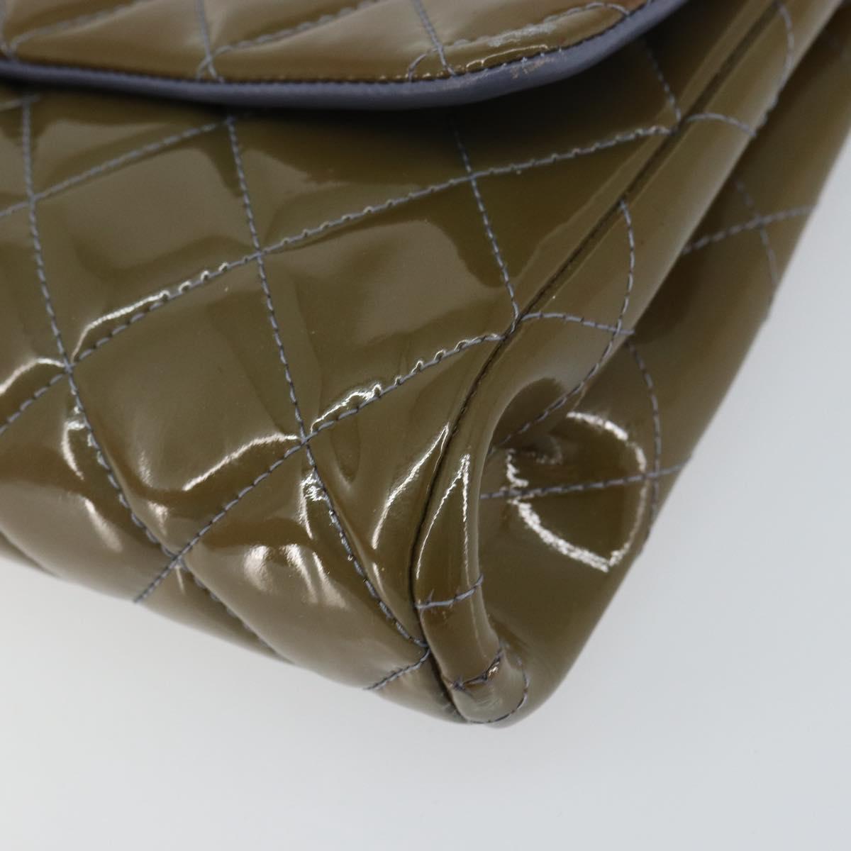 CHANEL Matelasse Chain Shoulder Bag Patent leather Purple Silver CC Auth 142098