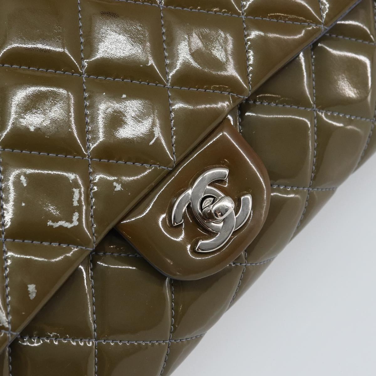 CHANEL Matelasse Chain Shoulder Bag Patent leather Purple Silver CC Auth 142098