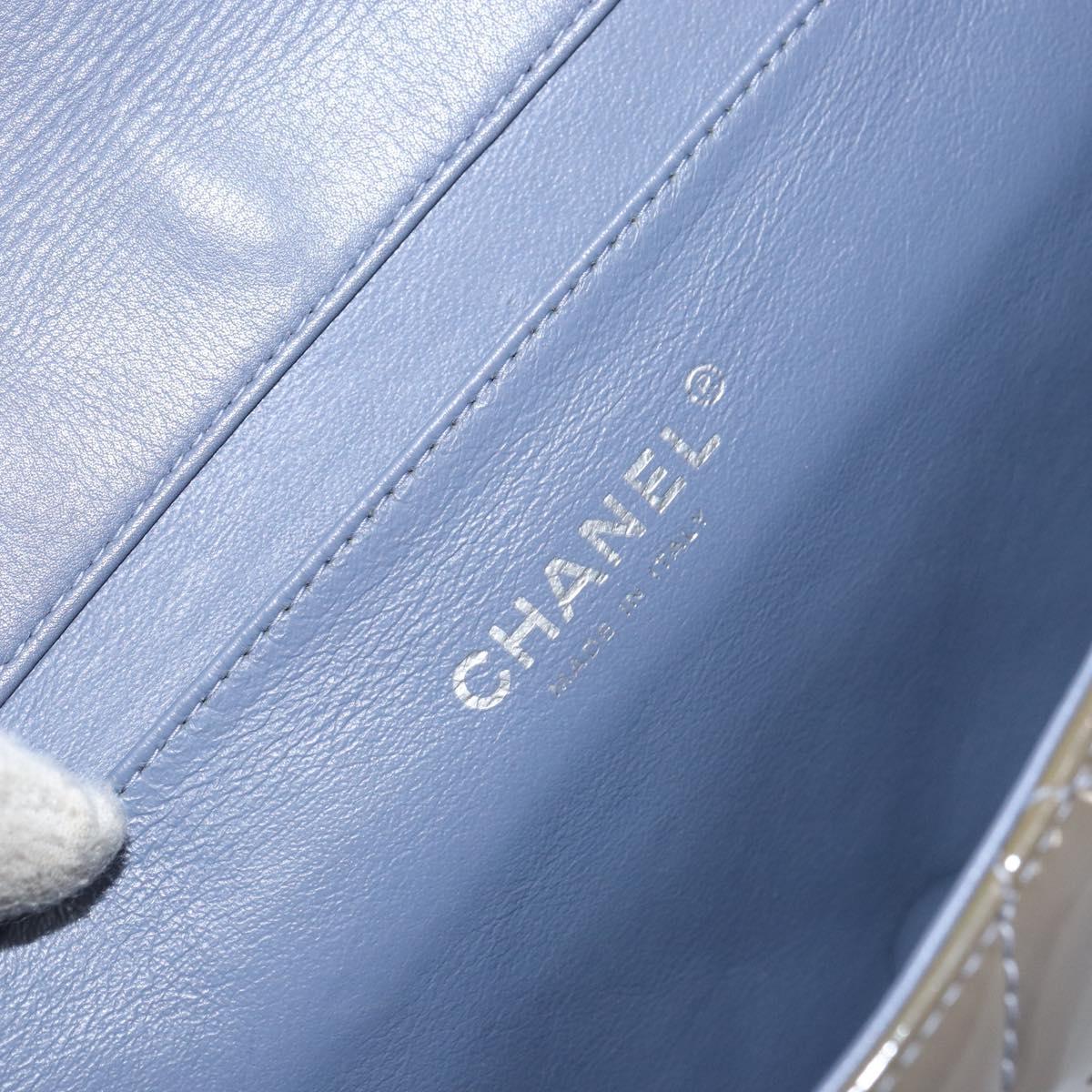 CHANEL Matelasse Chain Shoulder Bag Patent leather Purple Silver CC Auth 142098