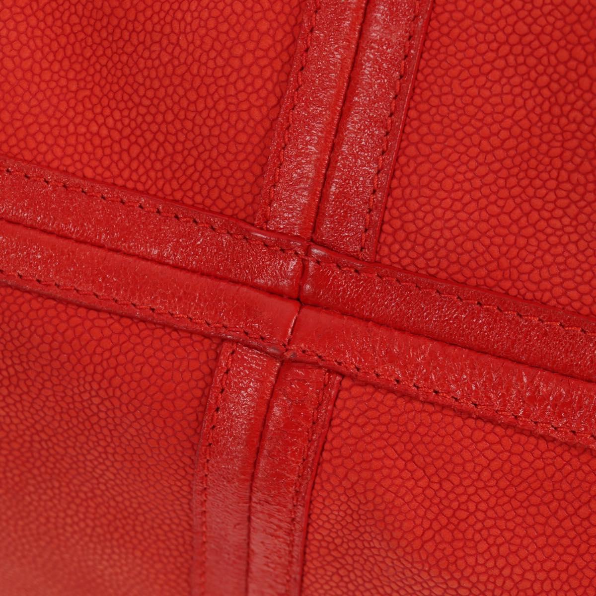 CHANEL Chain Camelia Tote Bag Caviar Skin Red Silver CC Auth 142099V