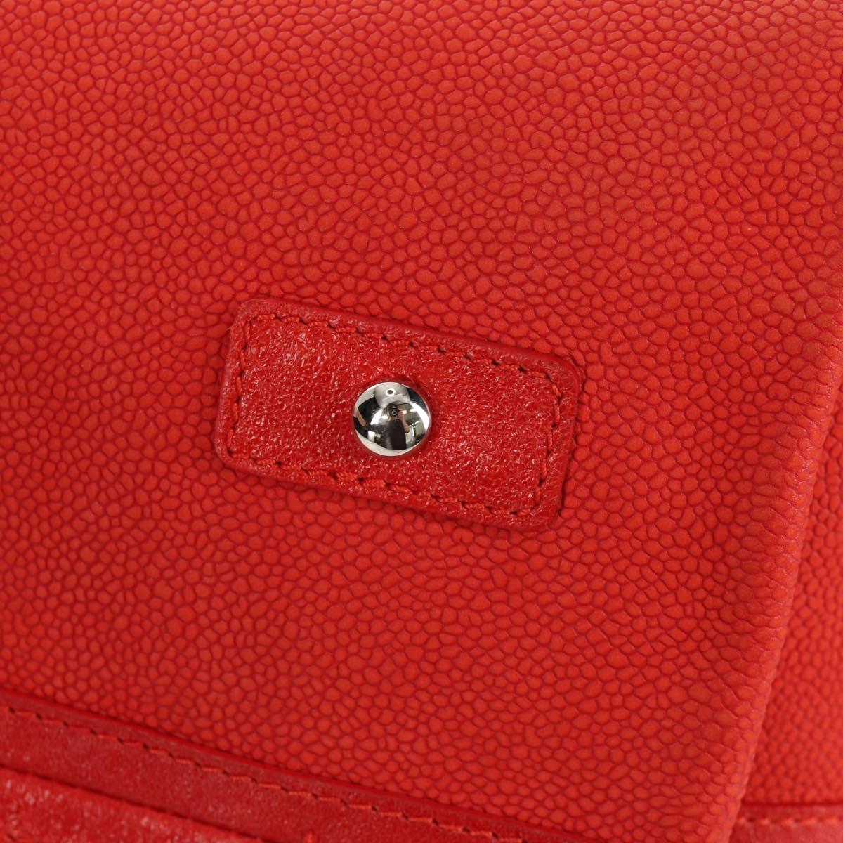 CHANEL Chain Camelia Tote Bag Caviar Skin Red Silver CC Auth 142099V