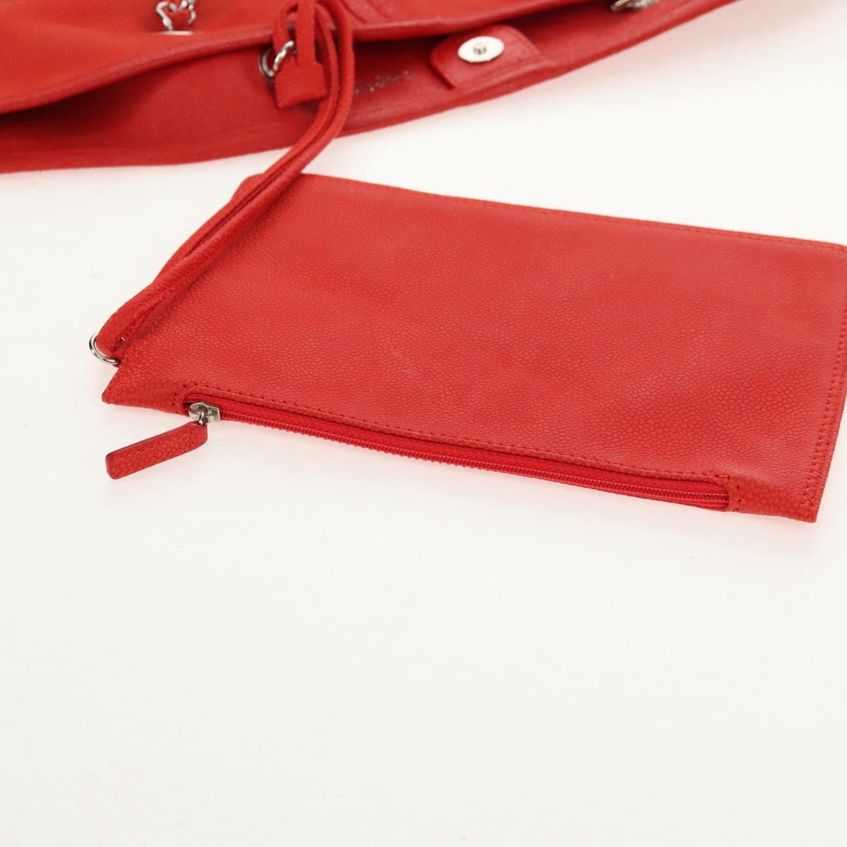 CHANEL Chain Camelia Tote Bag Caviar Skin Red Silver CC Auth 142099V