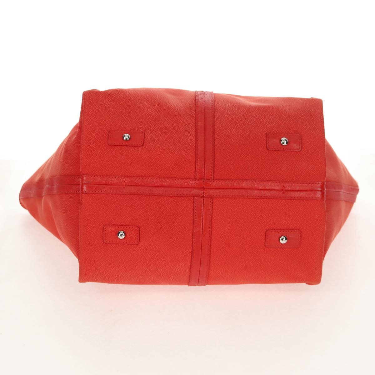 CHANEL Chain Camelia Tote Bag Caviar Skin Red Silver CC Auth 142099V