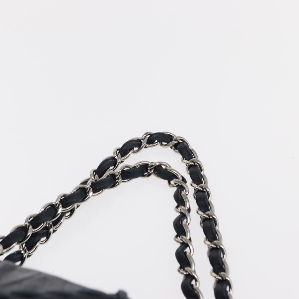 CHANEL Ultra Stitch Chain Tote Bag Calf Skin Navy Silver CC Auth 142101