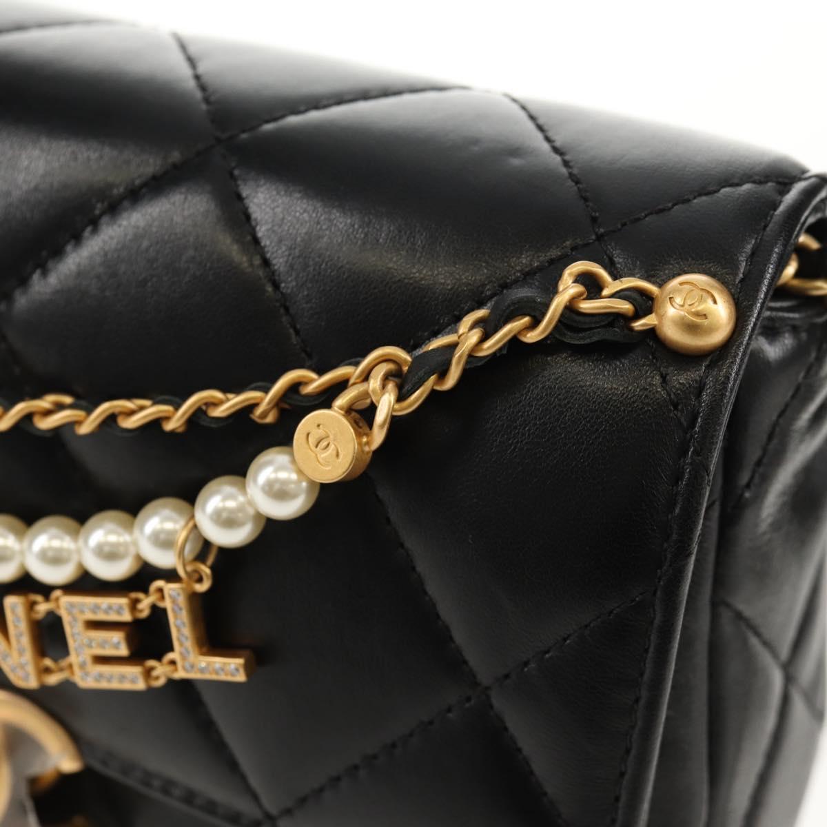 CHANEL Mini Matelasse Chain Shoulder Bag Lamb Skin Black Gold CC Auth 142102SM