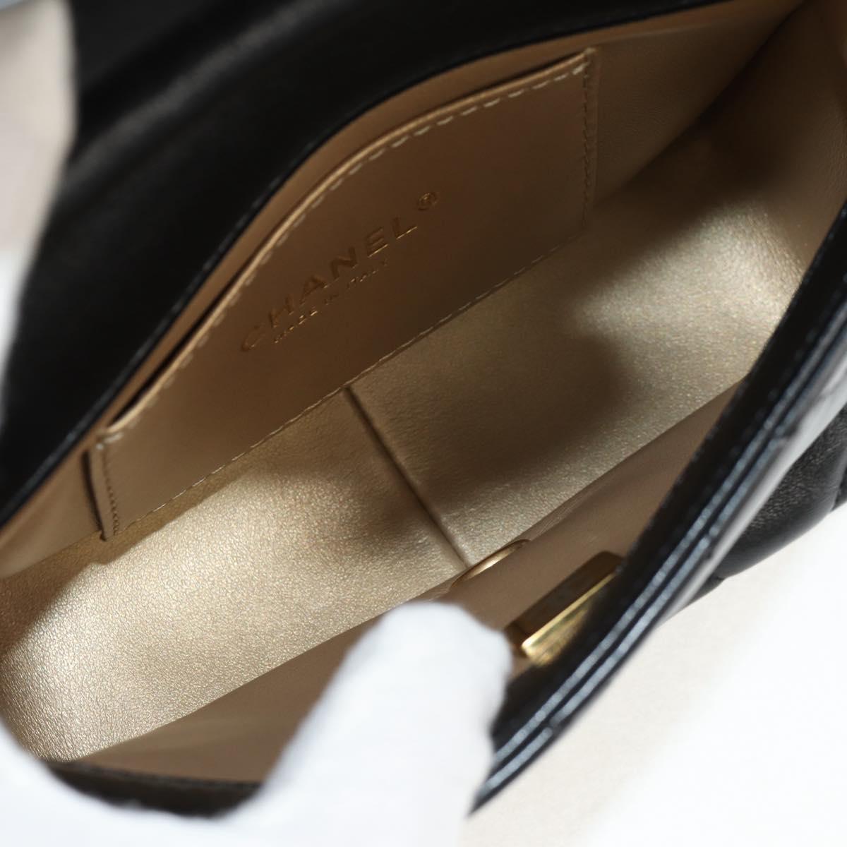 CHANEL Mini Matelasse Chain Shoulder Bag Lamb Skin Black Gold CC Auth 142102SM