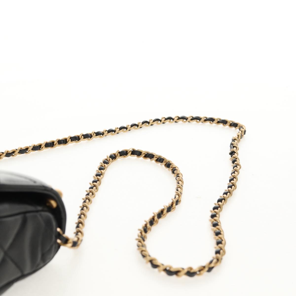 CHANEL Mini Matelasse Chain Shoulder Bag Lamb Skin Black Gold CC Auth 142102SM