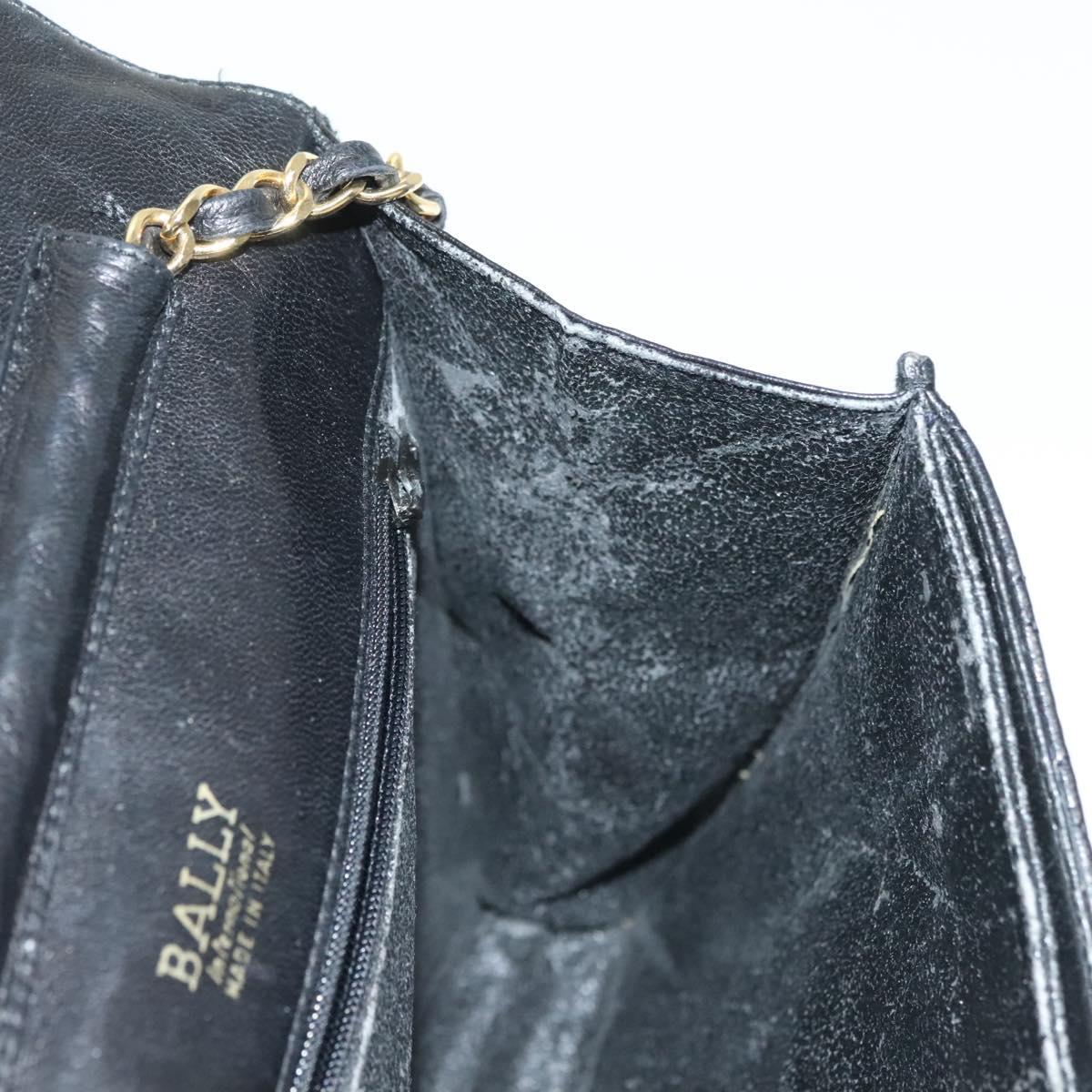 BALLY Chain Shoulder Bag Leather Black Gold Auth 142113